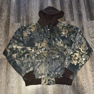 Vintage Redhead Jacket Men XL Camo Mossy Oak Hunting Hooded Zip Up Brown Green